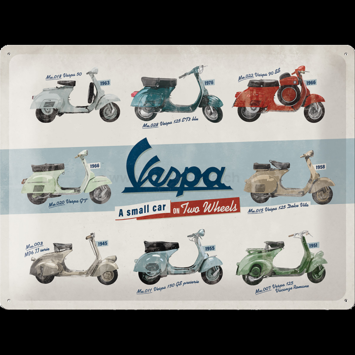 Vespa - Plaque Metal Vespa Model Chart 40x30cm