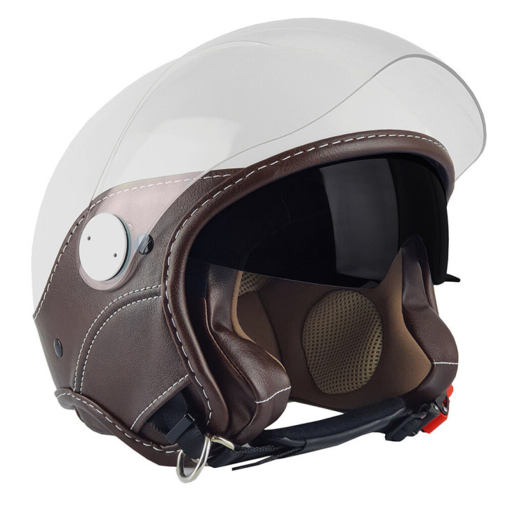 Casque Jet - Max Trendy Vision Bianco Lucido/Marrone E6