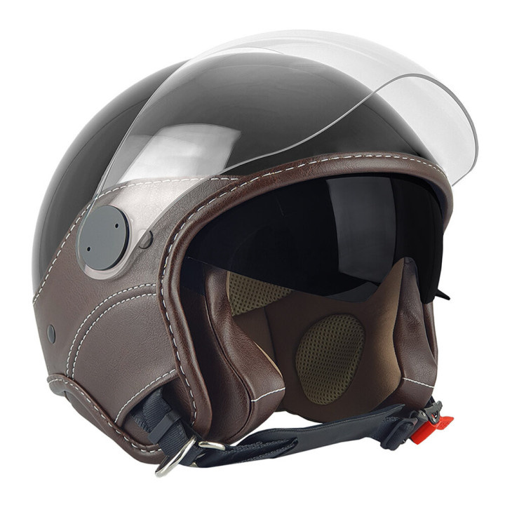Casque Jet - Max Trendy Vision Nero Lucido/Marrone E6